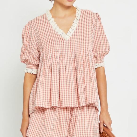 HUNTER BELL Tops - Hunter Bell MIa Terracotta gingham top sz L
